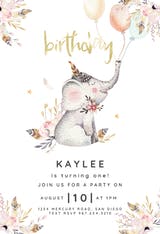 Lovely Elephant - Birthday Invitation